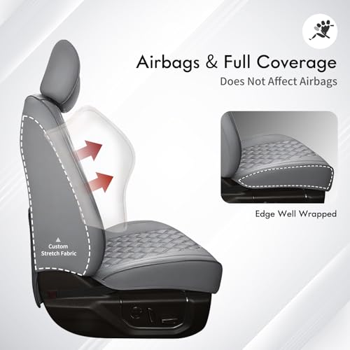 Image of Huidasource Tacoma Front&Back Seat Covers, Gray Leather Car Seat Cushion Cover Accessories Fit for 2016-2023 Double & Crew Cab Toyota Tacoma SR SR5 Limited TRD Sport /Pro /Off Road(Full Set /Gray)