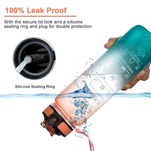 Image of Oblivion Water Bottle - Cute Print Motivational Gradient Water Bottle with Flip-Top, Multicolor Leakproof Lid, BPA Free Reusable Daily Hydration Bottle for Multiuse (Purple-Green Gradient Bottle, 1)