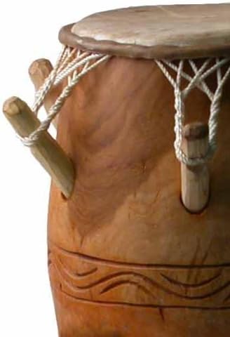 Africa Heartwood Project Hand-carved African Kpanlogo Peg Drum from Ghana with Calf Skin Drum Head - 10"x24"