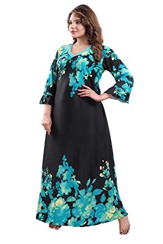 Image of Fabme Women's Crepe Printed Flare Nighty with Long Sleeves /Night Gown /Nightwear /Maxi