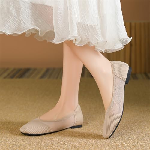 Womens Knitted Breathable Flat Shoes Square Toe Casual Work Dressy Slip On with Openwork Design for Daily Wear Machine Washable4