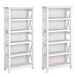 Bush Furniture Key West 5 Shelf Bookcase Set, Pure White Oak