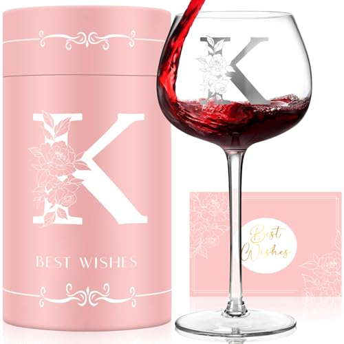 Personalized Gifts for Women, Monogrammed A-Z Wine Glass Custom Design, Unique Birthday Christmas Mothers Day Gift for Women, Initial Wine Glasses for Her, Wife, Girlfriend, Mom, Sister, Friend (T) by GiftPioneers - Used condition - US$11.39