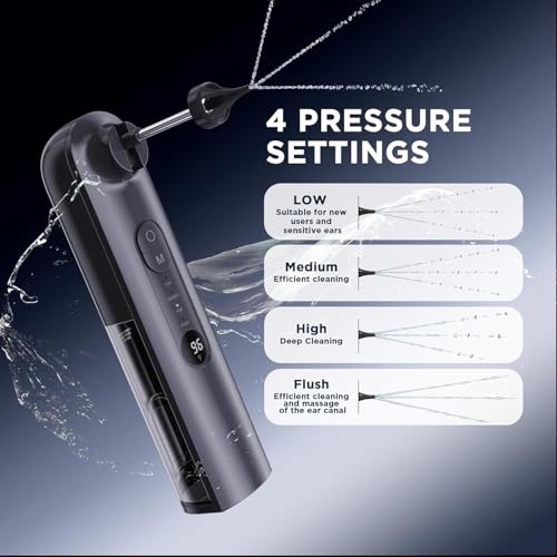 ODSD Ear Wax Removal Tool-Ear Cleaner-Ear Cleaning Kit with 4 Pressure Settings, Safe & Effective Electric Triple Jet Stream Ear Cleaner with 6 Reusable Tips USB Rechargeable - Thumbnail 2