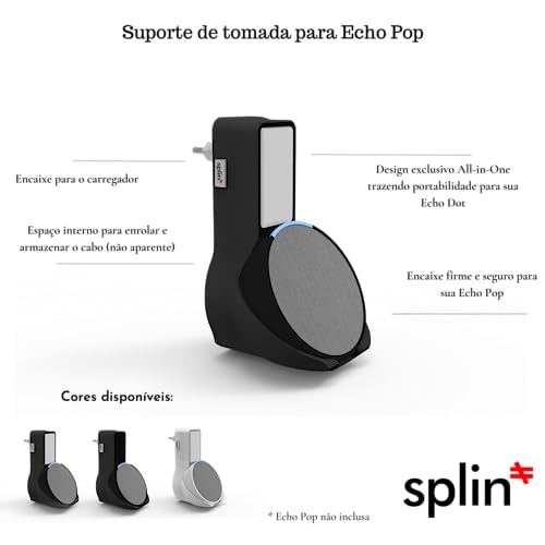 Suporte Splin All In One Tomada Para Smart Speaker Alexa Echo Pop - Amazon - Modelo Compacto com Tam