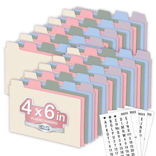 Chell 4"x6" Plastic Index Card Dividers, Pastel Colors, 50 Pack