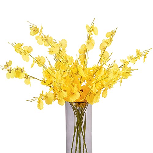 Misnode 10Pcs Artificial Orchids Flowers, 20 Inch Silk Yellow Flowers With Stems, Fake Dancing Lady Orchids Flower Forsythia Branches For Home Wedding Office Flower Arrangement #TOP11