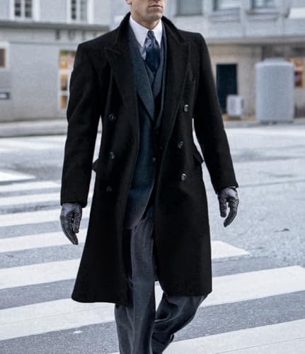 Men's Trench Coat Double Breasted Notched Lapel Peacoat Casual Warm Winter Long Jacket Overcoat With Pockets2