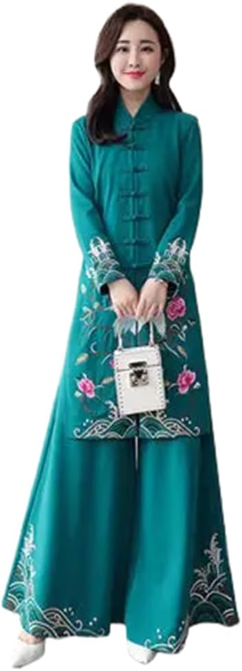 Chinese Styles Women Hanfu Qipao Two Pieces China Traditional Clothing Pants Set Suit Robe Orientale Clothes