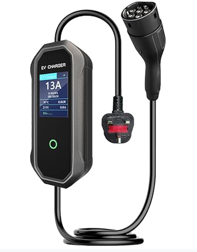 EV Charger Cable, Type 2 to 3 Pin Plug 10M, 6/8/10/13A Adjustable Current with Large LCD Screen, 1-12H Delayed Charging, 3.3kW EV Charging Cable Type2 with Carry Bag, IP65 Waterproof