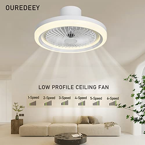 Ouredeey Low Profile Ceiling Fan - 19.7" Bladeless Ceiling Fans With Light And Remote,3 Colors Dimmable Led 6 Speeds Enclose Ceiling Fans With Light For Adult Kids Living Room Bedroom (White) #TOP1