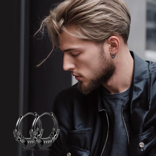 Vintage Black Huggie Hoop Earrings of Men Women 14mm 12mm HipHop Punk Gothic Earring Set-4Pairs4