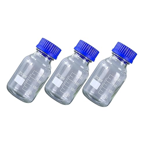 Garneck 3pcs Glass Chemical Reagent Bottles with Blue Screw Caps Wide Mouth Sealing Laboratory Sample Containers Leak Liquid Storage for Industrial and Scientific Use