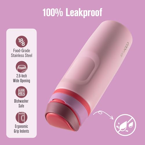 Image of Coolflask MegaSip Insulated Water Bottle 24 oz with Straw, Stainless Steel Water Bottles Leak-Proof, 24+ Hours Cold, BPA-Free Dishwasher Safe, Water Flask for Sports Gym Work Office, Blush Pink
