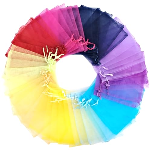 FIHODONE 50 Piezas Bolsitas para Regalos Saquitos de Tela 13x18cm,Bolsas Organza Bolsitas de Tela Transparentes para Regalos Multicolor，Saquitos de Lavanda Decoracion Boda Dulces y Joyas