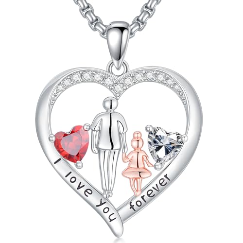 Daughter Necklace From Dad January April Birthstone Father Daughter Necklace I Love You Forever Love Heart Garnet Diamond Jewlery Christmas Valentine Mothers Day Birthday Gifts for Women Daughters Her