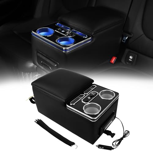 Donpida Organizer per Console Centrale, bracciolo portaoggetti con portabicchieri e Supporto per Telefono, per Auto, furgoni e Camion, Sedile Posteriore della Cabina Posteriore, Nero