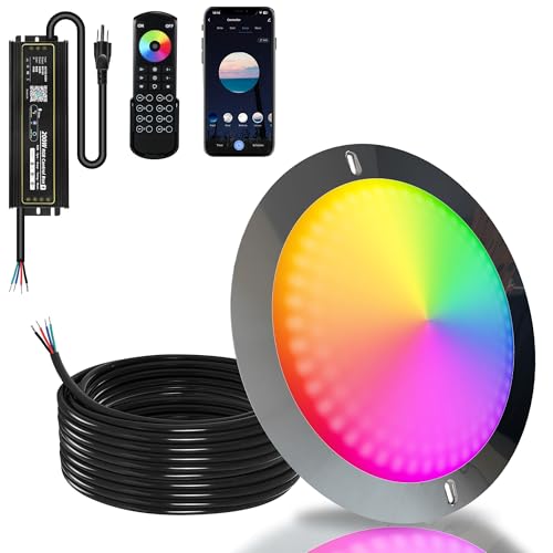 Goldlife P12 11Inch LED Pool Light for Inground Pools with 50FT Cord, 120W 12000LM 120V Stainless Steel Underwater Lights with Fixed Connector, IP68 Waterproof Swimming Pool Light with RGB C