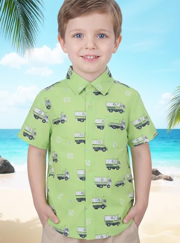 Image of Boys Hawaiian Button Down Shirt, Pure Combed Cotton Short Sleeve Size 3-15Y
