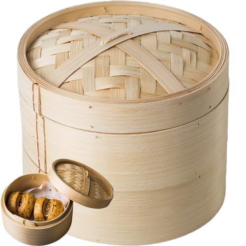 Fopytu Vapor Vaporizador De Bambú, Cesta De Vaporizador De Vapor Vaporizador De Vapor De Bambú De 2 Niveles En Casa Pequeña Vaporera De Bola De Masa para Dim Sum, Pollo, Pescado, Vegetales