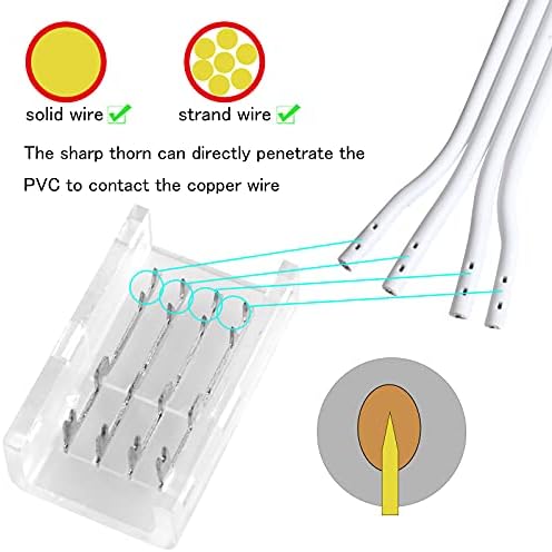 VIPMOON 12 Packs 4Pin LED Light Strip Connectors 10mm Unwired Gapless Solderless Strip to Wire Quick Connectors Adapter for Waterproof or Non-Waterproof RGB 5050 LED Light Strip