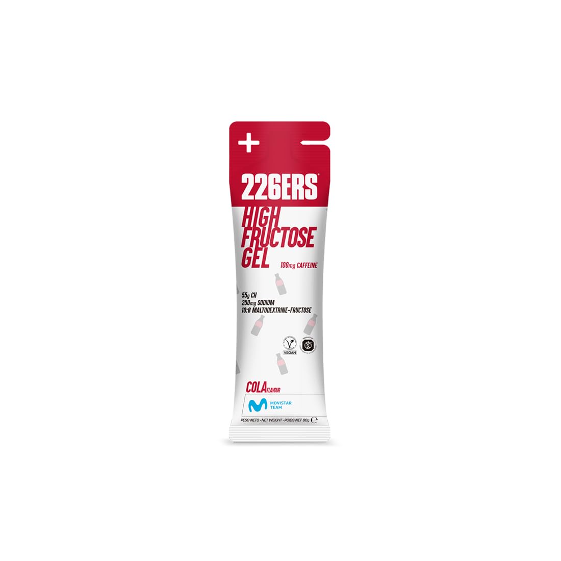 226ERS - High Fructose Gel, Energiegel für Sportler, mit Maltodextrin und Fruktose, mit 100 mg Koffein, vegan und glutenfrei, Kohlenhydratzufuhr, Geschmack Cola, 24 Gels x 80 g