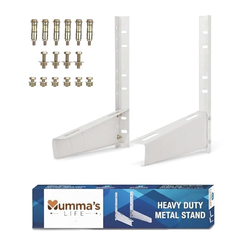 Image of Mumma's LIFE AC Outdoor Stand | 200 kg Capacity | Pack of 2 | Heavy Duty GI Steel Ac Stand | Wall Mounting Bracket for Split & Window Air Conditioners | White