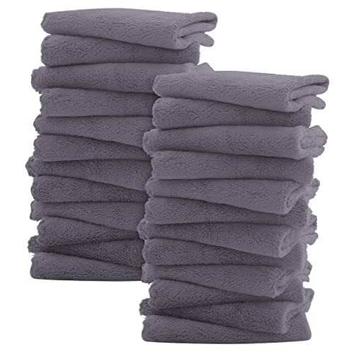 Sunny zzzZZ Ultra Soft 24 Pack Baby Washcloths - 10x10 Inches - Coral Fleece Extra Absorbent Wash Clothes for Babies, Infants and Toddlers - Sensitive Skin and Newborn - Ideal Baby - Dark Grey