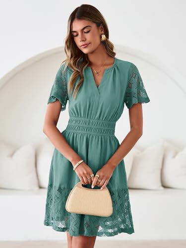 Image of Simplee Womens Boho Summer Dresses Casual Wedding Guest V Neck Short Sleeve Empire Waist A Line Tiered Mini Dress