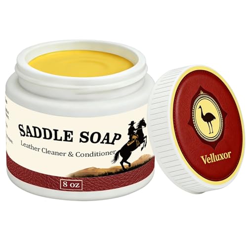 Velluxor Yellow Saddle Soap for Leather 8oz - Leather Cleaner and Conditioner to Soften Protect & Restore Leathercraft - Leather Cleaner for Car Seats Couch Shoes Purse Boots Handbag & Saddle