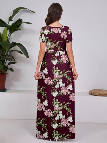 Image of DEARCASE Maxi Dress for Women Short Sleeve Casual Summer Loose Plain Comfy Long Dresses with Pockets