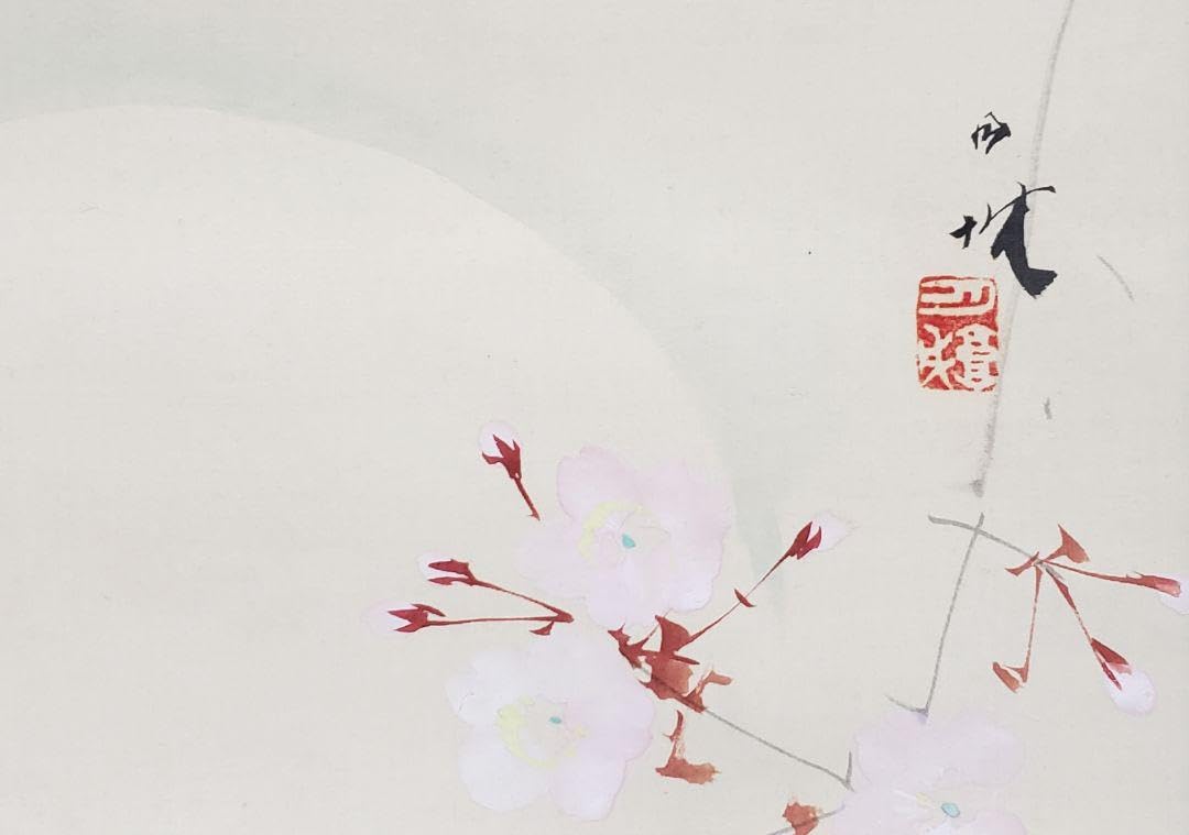 月下桜に雀図】森月城 2548 月見に夜桜スズメ 掛け軸 肉筆 【公式通販】
