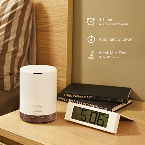 ASAKUKI 300ML Essential Oil Diffuser & Humidifier - Quiet 5-in-1 Aroma Diffuser with 7 LED Lights and Auto-Off Safety - Dark Brown