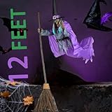 Famous 12ft Flying Witch, Halloween Decorations Outdoor, 12 Ft Flying Witch Halloweens Decor on Broom, Scary Hanging Ghost for Garden Yard Lawn