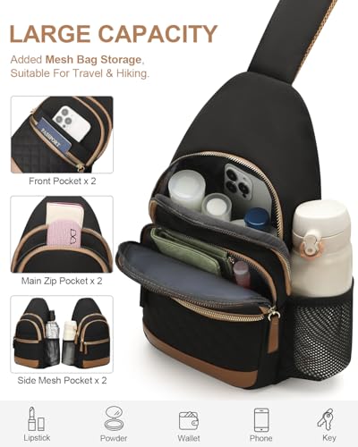 Image of Capolo Sling Bag for Women Men Waterproof Crossbody Bags for Women Trendy Casual Fanny Pack with Convertible Shoulder Strap Chest Bag for Travel Hiking(Black, Large)