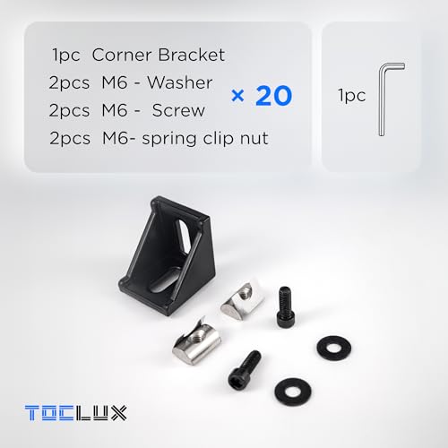 Image of 20 Sets Black 4040 Aluminum Extrusion Connector Kit - 20pcs Corner Brackets, 40pcs M6 Spring T-Nuts & Hex Screws, 2 Hex Wrench - for 8mm T Slot Extruded Aluminum Accessories Hardware