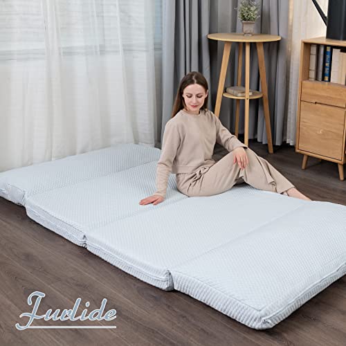 Furlide Folding Sofa Bed, Foldable Double Bean Bag Mattress With Blanket, Foam Filling Wall Sofa Bed, Machine Washable Cover Sleeper Sofa Couch Bed For Bedroom/Living Room/Balcony (Cooling Blue) #TOP6