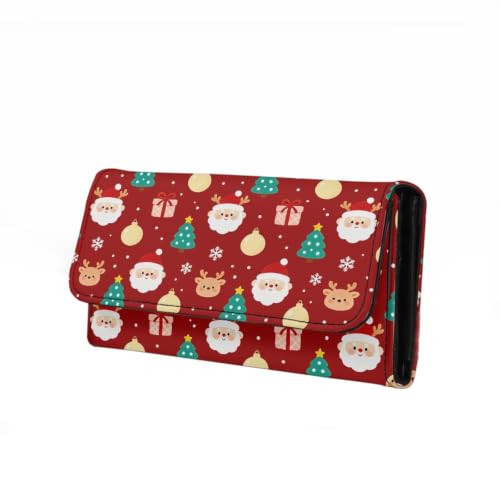 Image of AFPANQZ Women's Trifold Wallet, Leather Large Capacity RFID Long Wallet | Santa Claus Tree PrintWallet with Cit Card Slots Phone Holder Zip Pocket, Buckle Closure, Ladies Christmas Purse