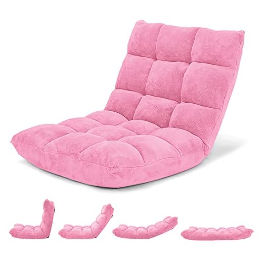 Giantex 14-Position Floor Folding Gaming Sofa Chair Lounger Folding Adjustable Sleeper Bed Couch Recliner (Pink)