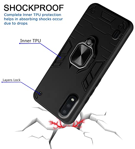 Image of Pikkme D5 Tough Armor Bumper Back Cover Case for Samsung Galaxy M01 |Ring Holder & Kickstand in-Built (Black)