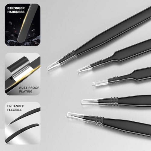 Antonki 12 Pack Precision Tweezers Set for Craft, Soldering, Jewelry, Facial Hair, Eyebrow, Ingrown Hair Removal, Eyelash Extension- with Case