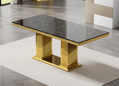 Marble-Dining-Table-Set-for-6-Rectangular-70-Dining-Room-Table-with-6-Black-Dining-Chairs-BlackGold-Dining-Table-with-Faux-Marble-Top-Large-Dining-Table-and-Chairs-Set-for-Home-Furniture Marble Dining Table Set for 6 Rectangular 70 Dining Room Table with 6 Black Dining Chairs BlackGold Dining Table with Faux Marble Top Large Dining Table and Chairs Set for Home Furniture