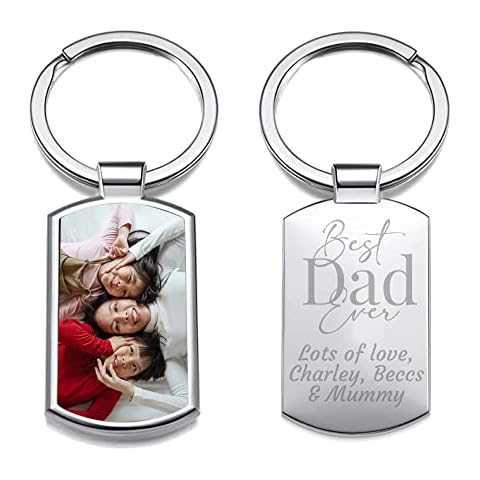 Print Maniacs Personalised Keyring Fathers Day Photo Printext Text Engraved Keepsake For Dad Gifts Daddy Grandad Uncle Keychain Birthday Christmas Any Occassion From Son Daughter (Best Dad Ever) Cover