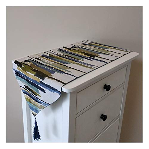 Homxi Tischläufer Modern,32x120CM,Gestreiftes Muster Moderne Tischläufer Leinen Baumwolle,Tischläufer Elegant Grün Cover