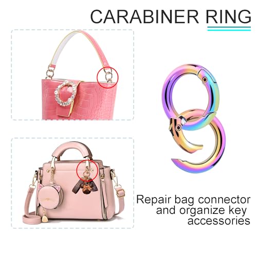 Image of 10Pack 3 /4 Inch Round Carabiner, Metal Keychain Rings Spring O Ring for Purse Shoulder Bag Chain Ring Clip Replacement Paracord Keychain Lanyard Leather DIY Crafts (Rainbow)