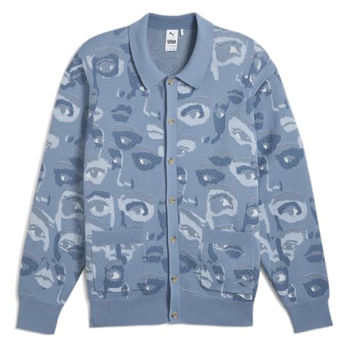 PUMA Mens X Kidsuper Graphic Collared Long Sleeve Cardigan Sweater Casual Tops Casual Cardigan Button Up - Blue3