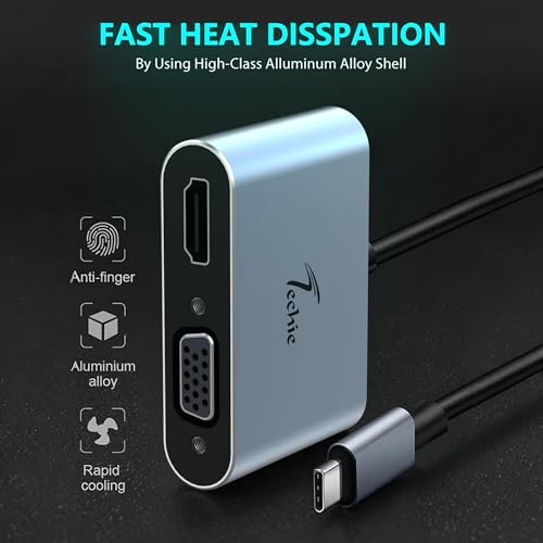 Image of Techie Type-C 4-in-1 Hub with HDMI 4K, VGA 1080P, USB 3.0 5Gbps, and 100W Power Delivery for MacBook iPad Pro Windows Laptops and Tablets (Silver)