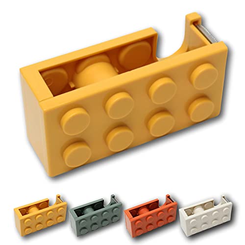 Dispensador Cinta Adhesiva en Forma de Bloque | Divertido | Regalo Ideal para niños/niñas y adolescentes | 4 Colores Disponibles | Portarrollo para Escritorios (Amarillo)