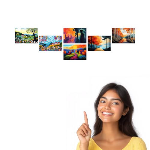 Image of SiddArtify Colorful Landscape Wall Art Prints Set - Whimsical Village Poster Decor for Living Room Bedroom Office - Set of 2-4x6 Inch - Board (Pack of 6) - Sticker (Pack of 6)