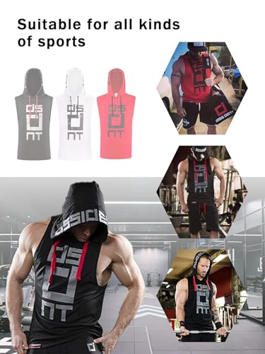 Men's Athletic Sleeveless Hoodie Tank Top, Moisture-Wicking Fabric, 3 Colors, Gym Training Wear Multicolor3